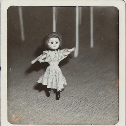 Image similar to 1 9 5 0 s, creepy dolls jumping towards viewer, horror, lost photograph, final photo found, forgotten, polaroid,