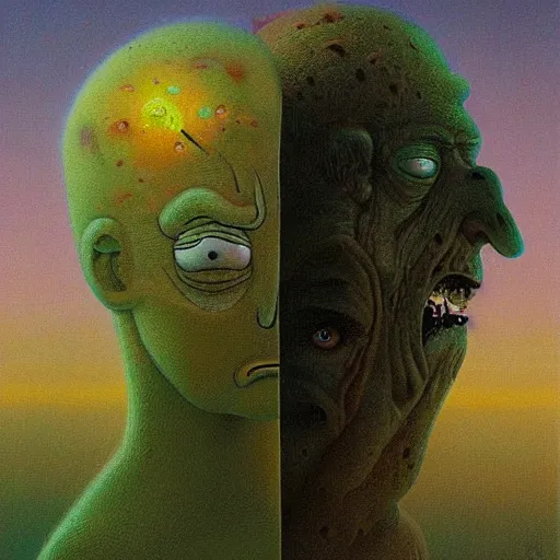 Image similar to rick and morty by zdzislaw beksinski