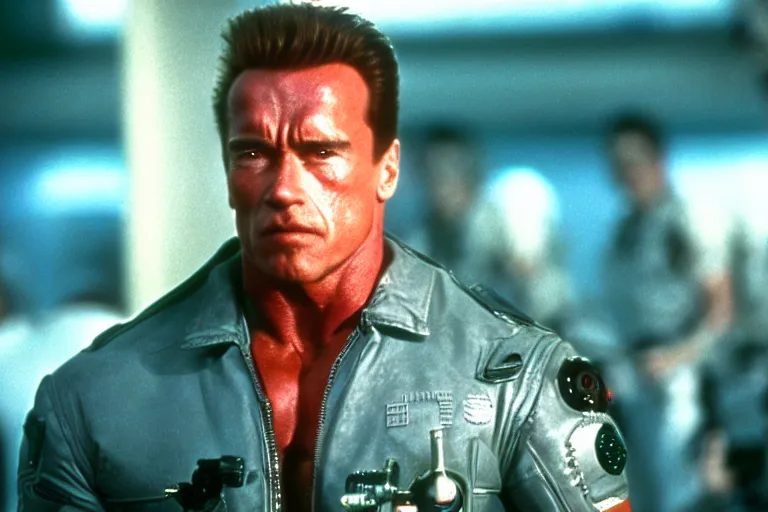 Prompt: arnold schwarzenegger as john spartan, demolition man, terminator 2 judgement day, cinematic still, movie still, long lens, shallow depth of field, bokeh, anamorphic lens flare, 8 k, hyper detailed, 3 5 mm film grain