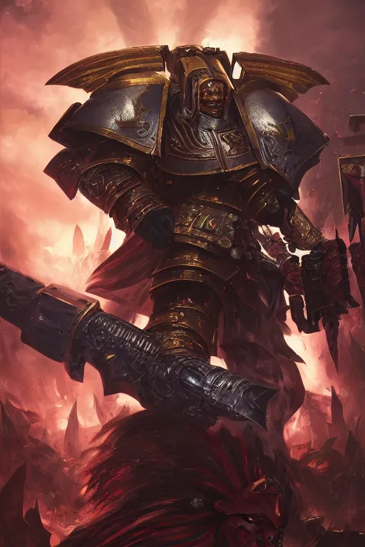 Image similar to armor portrait heros warhammer 4 0 k horus heresy fanart - the primarchs emperor by johannes helgeson animated with vfx concept artist & illustrator global illumination ray tracing hdr fanart arstation zbrush central hardmesh 8 k octane renderer