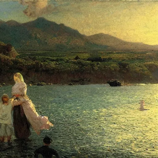 Image similar to The last day in paradise, oil on canvas, 1883