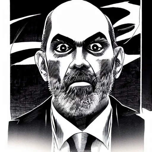 Image similar to Ben Bernanke looking sinister, by Tsutomu Nihei, highly detailed