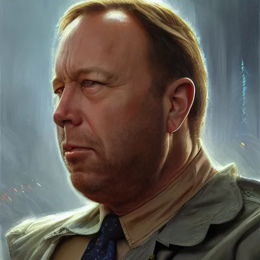 Prompt: Alex Jones portrait art by Donato Giancola and Bayard Wu, digital art, trending on artstation, 4k