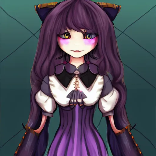 Prompt: cute RPG maker character portrait of a cursed dark witch girl