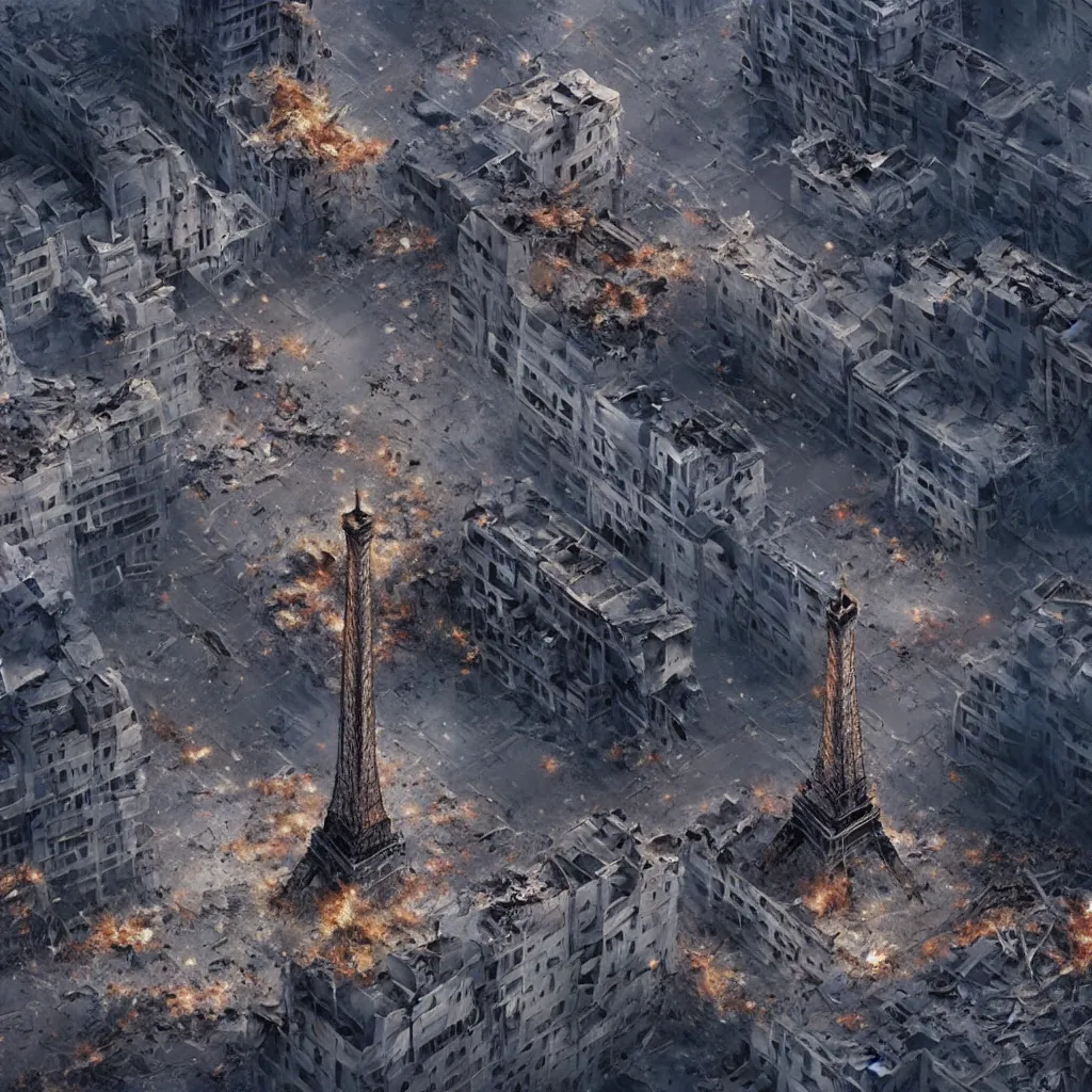 Image similar to A beautiful intricate 8K award-winning cinematic movie photograph of the future Eiffel Tower, destroyed and decaying, hidden by billboards. in the year 2043, by Bruno Delbonnel and greg rutkowski. Arri Alexa 65, IMAX 70mm footage