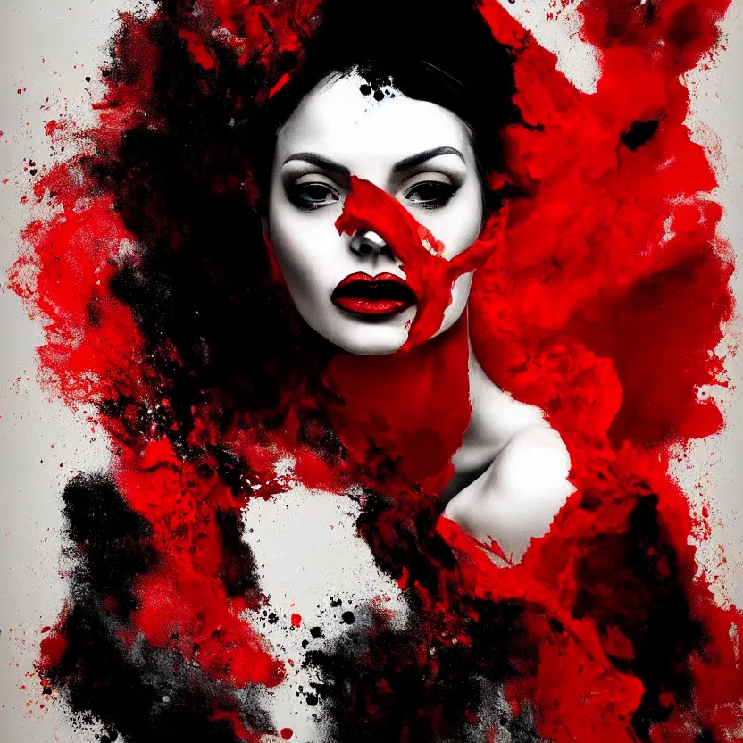 Prompt: a digital painting of a woman in red and black, an ultrafine detailed painting by alberto seveso, featured on deviantart, modern european ink painting, biomorphic, behance hd, lovecraftian