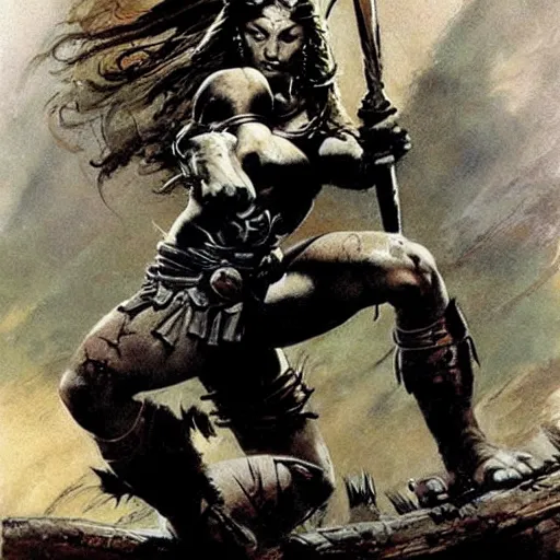 Prompt: warrior princess by Frank Frazetta,fantasy artwork,bold,striking,high quality!!!!!,masterpiece!!!!