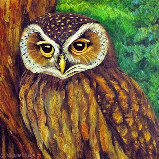 Prompt: wise owl in the forest, impressionism