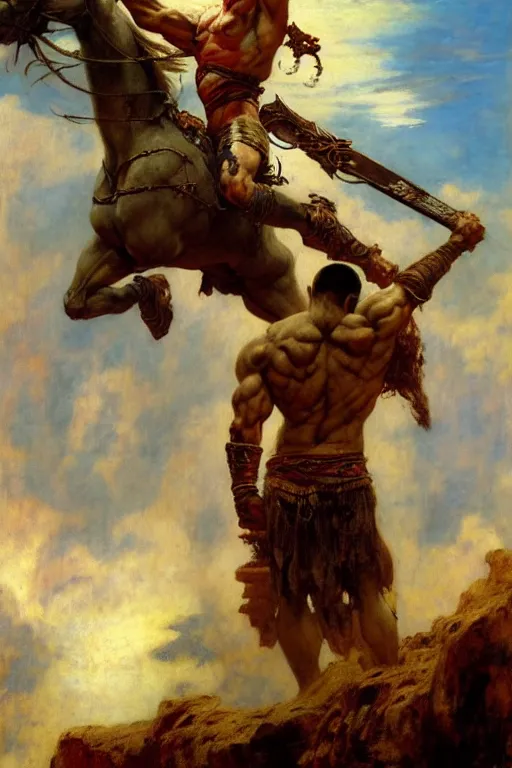 Image similar to god of war, painting by gaston bussiere, katsuya terada, frank frazetta, tom of finland, trending on artstation