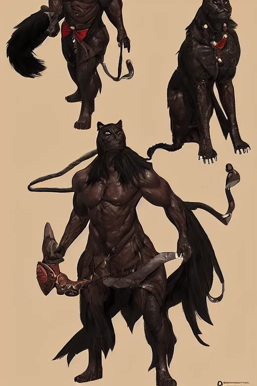 Image similar to anthropomorphic muscled black-coated leopard mage, Artstation