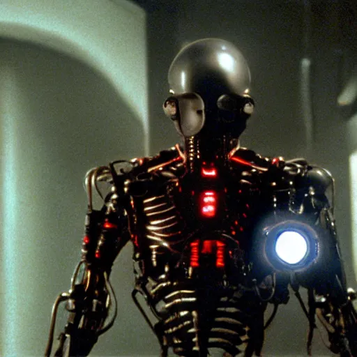 Prompt: movie still of a cool cyborg, cinematic composition, cinematic light, by wes craven