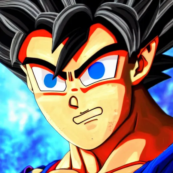 Prompt: highly detailed close up portrait of Son Goku, character art, studio lightning, bright colors, intricate, masterpiece, photorealistic, hiperrealistic, sharp focus, high contrast, Artstation HQ, DeviantArt trending, 4k UHD, Unreal Engine 5