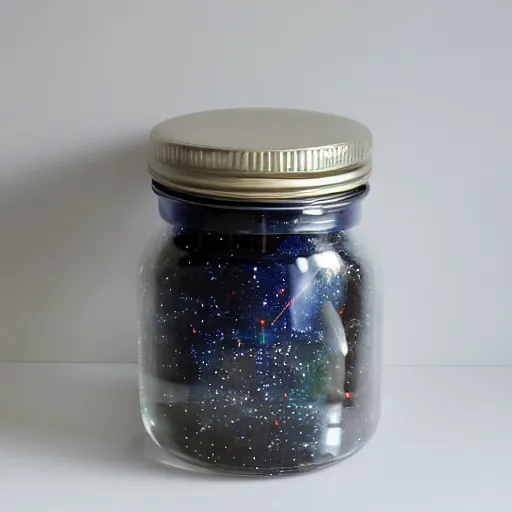 Prompt: a large jar with a tiny universe in it