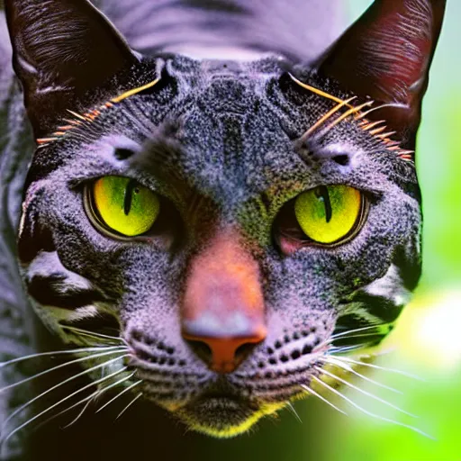 Image similar to a trex - cat - hybrid, animal photography