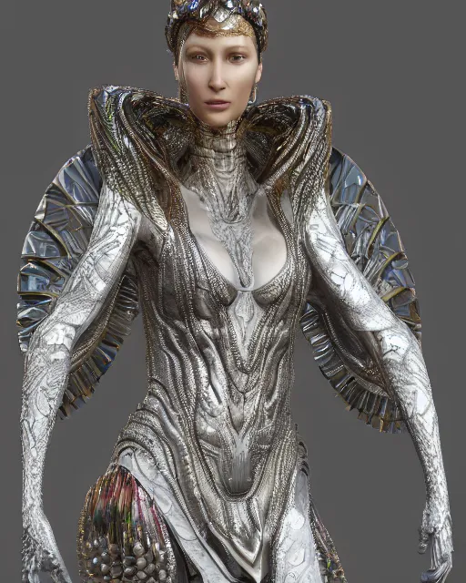 Prompt: a highly detailed metahuman 4 k close up render of an alien goddess bella hadid monument assassin's creed gods in iris van herpen dress schiaparelli in diamonds crystals swarovski and jewelry iridescent in style of alphonse mucha gustav klimt trending on artstation made in unreal engine 4