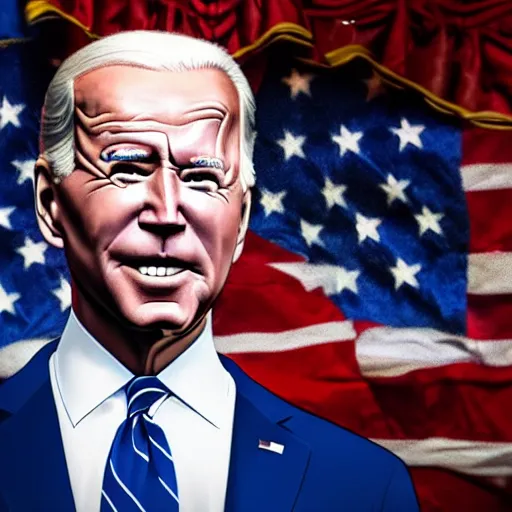 Image similar to president joe biden with his eyes bigger than his body realistic 5 5 mm photograph