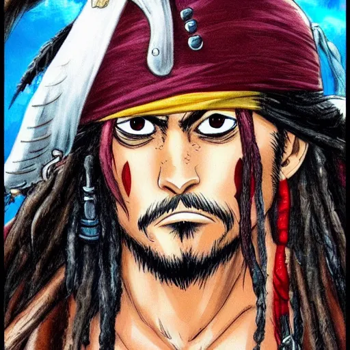 Image similar to Captain Jack Sparrow as Monkey D Luffy