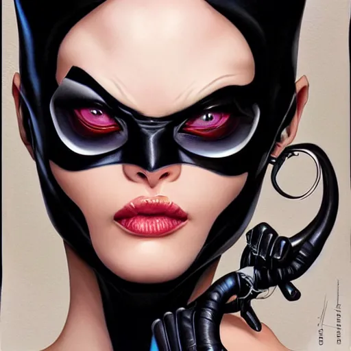 Image similar to lofi venom catwoman portrait, Pixar style, by Tristan Eaton Stanley Artgerm and Tom Bagshaw.