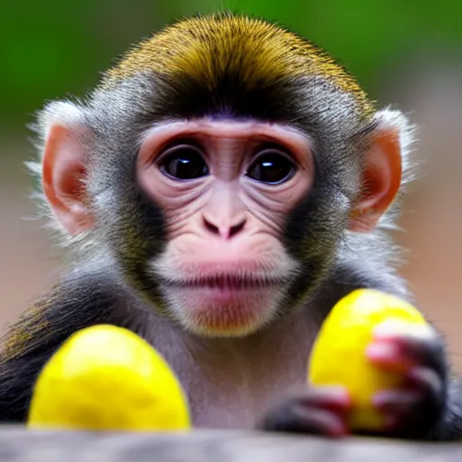 Image similar to cute baby monkey drinking lemonade,