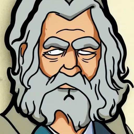 Image similar to gandalf portrait, simpsons cartoon style.