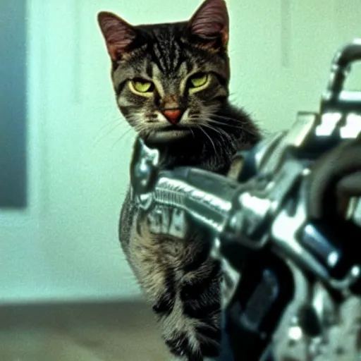 Prompt: Cat as The Terminator (1984), dramatic