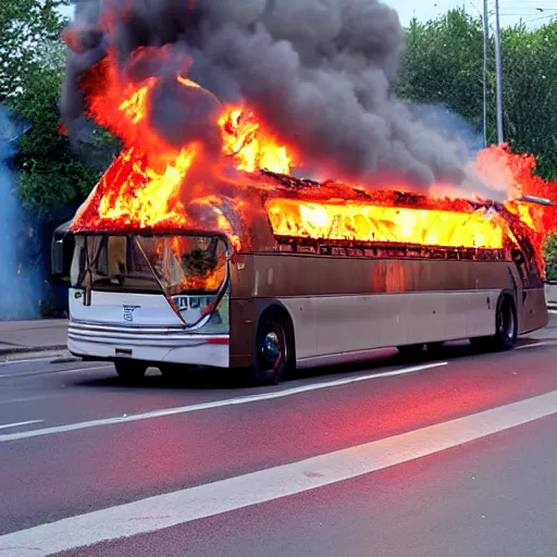 Image similar to bus on fire, flames