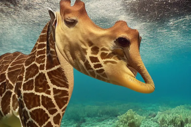 Image similar to underwater photo of a jiraffe by national geographic