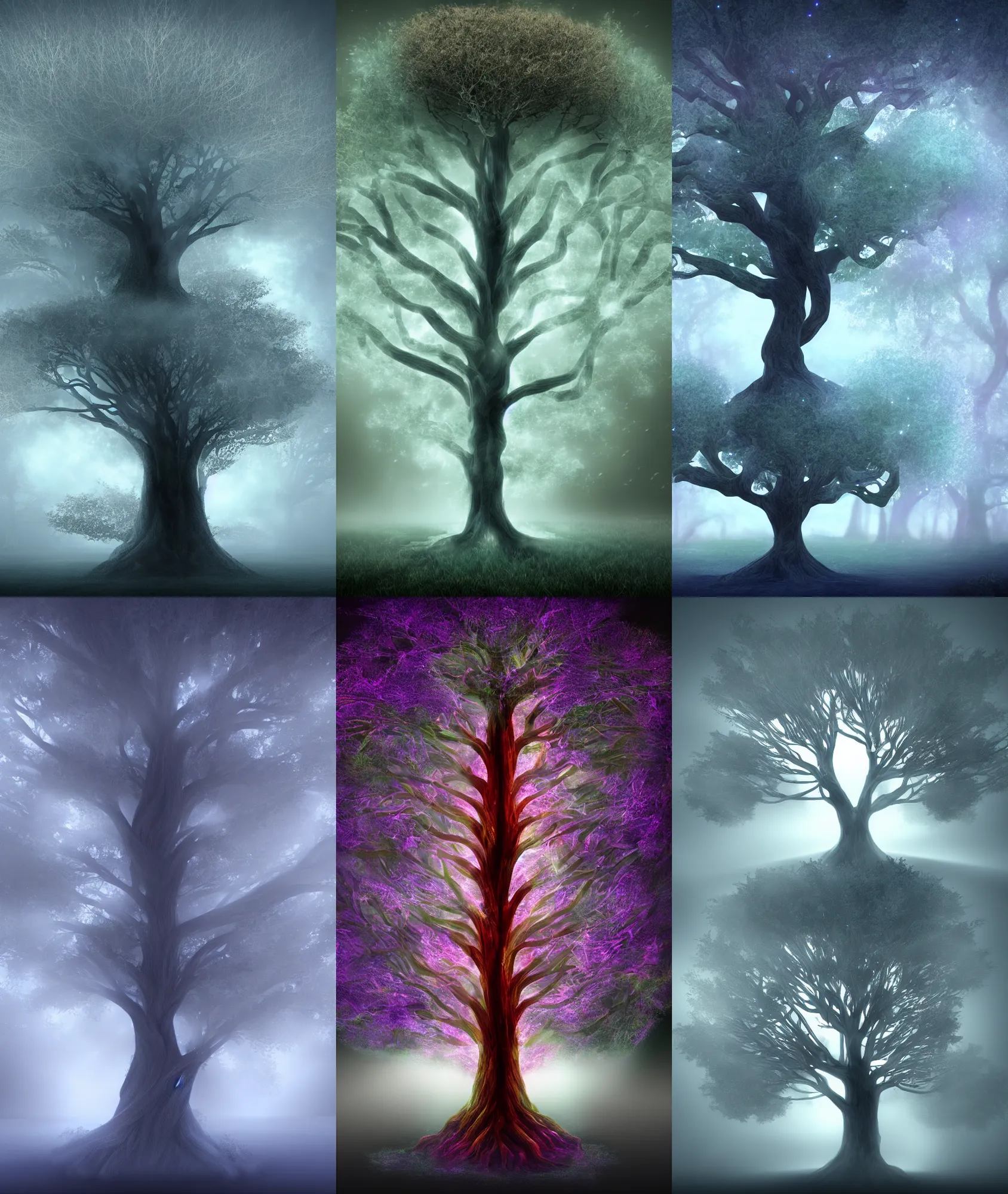 Prompt: mystical tree of life, fog, particles, 4 k, uhd, fantasy, ancient, digital art