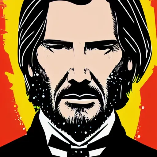 Prompt: individual john wick portrait retro futurist illustration art by butcher billy, sticker, colorful, illustration, highly detailed, simple, smooth and clean vector curves, no jagged lines, vector art, smooth andy warhol style