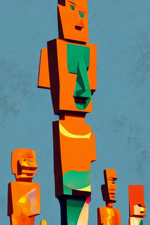 Image similar to cubist moai statue cutout digital illustration cartoon colorful beeple