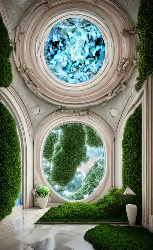 Prompt: highly detailed villa natural beautiful light interior soft cinematic composition of a smooth ceramic porcelain biophilic magnolia stone nebula fluid sci - fi surreal colorful flowers architecture landscape, furniture, granite, trees, marble, moss, vincent callebaut composition, 8 k, unreal engine, hdr