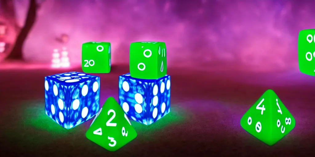 Image similar to forest god rolling giant magical 3 d d 6 casino dice cube, glowing, energy radiating, fantasy forest in the background, 4 k detailed, symmetry, by shaddy safadi and cam sykes and james paick