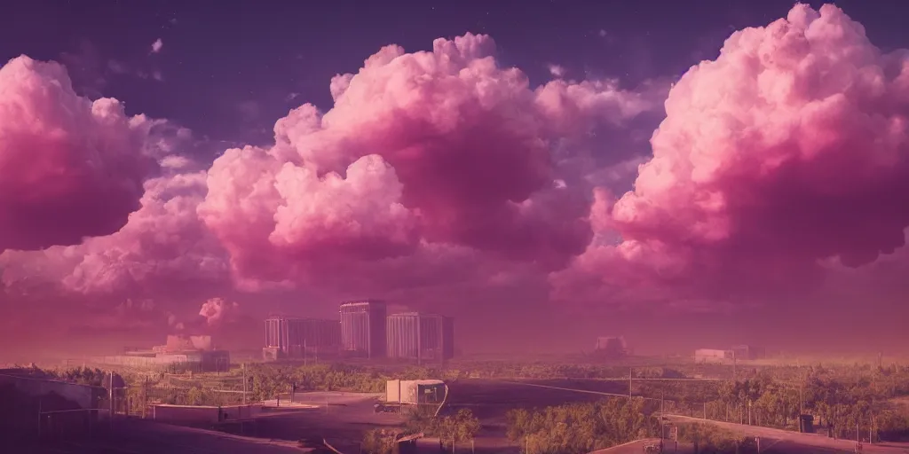 Image similar to beautiful matte painting of radioactive clouds by Beeple, Trending on Artstation , featured on behance, intricate, rectilinear, digital art, octane render, chillwave.