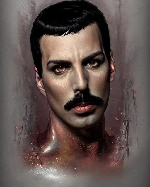 Prompt: freddie mercury, hyper realistic face, beautiful eyes, fantasy art, in the style of greg rutkowski, intricate, hyper detailed, smooth