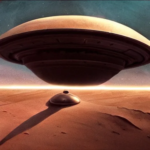 Image similar to giant mothership spacecraft, dune style, denis villeneuve