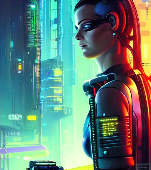 Image similar to cable plugged into cyberdeck, back of head, very very beautiful cyberpunk woman, computer, 1 9 7 9 omni magazine cover, style by vincent di fate, cyberpunk 2 0 7 7, very coherent, detailed, 4 k resolution, unreal engine, daz