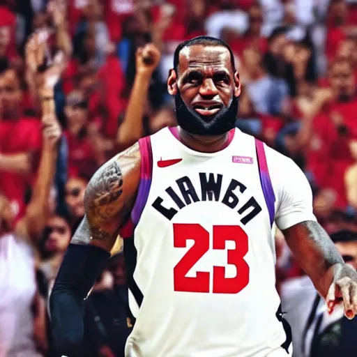 Prompt: lebron james wearing at de madrid shirt