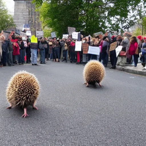 Prompt: Protest of hedgehogs