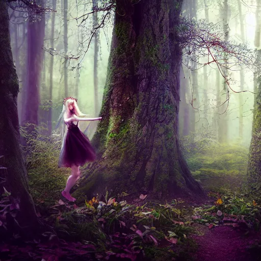 Prompt: a fairy in an enchanted forest. photograph by wlop.-w 768