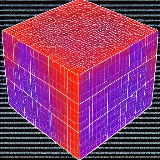 Prompt: cube in 4 dimensional space, vector graphic, outlines, grid, matlab,