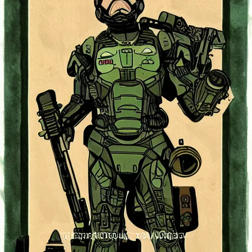 Image similar to art nouveau master chief in the style of norman rockwell