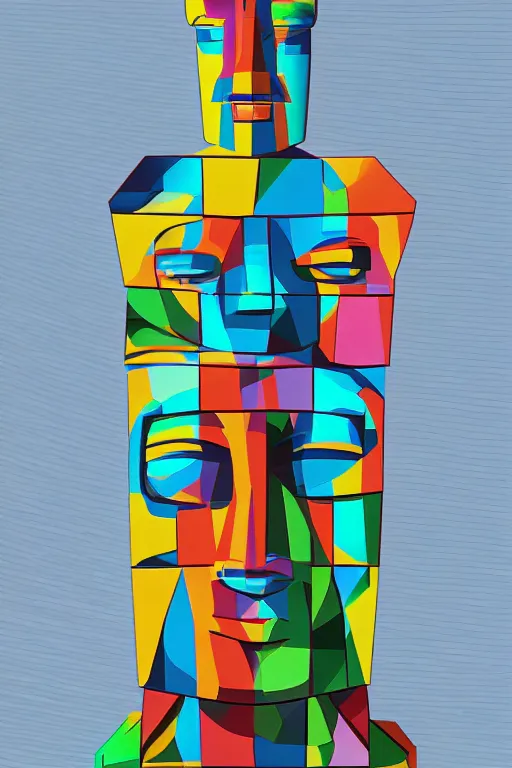 Image similar to cubist moai statue cutout digital illustration cartoon colorful beeple