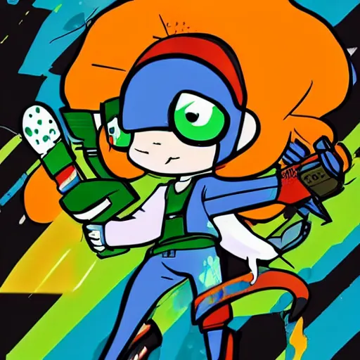 Image similar to inkling with splattershot, splatoon, comic art, anime art