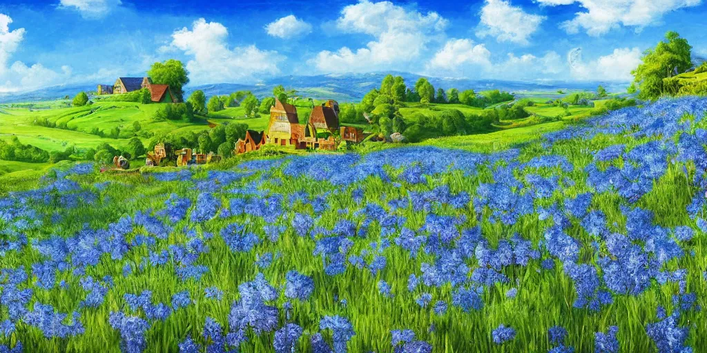 Image similar to Miltonian idyllic azure meadow sunny weather heaven of animals, detailed, intricate, masterpiece, 8k resolution