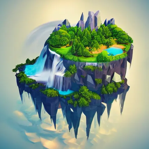 Image similar to low poly art of a round floating island of new york surrounded by waterfalls, in the sky, isometric art, 3d render, ray tracing, high detail, artstation, concept art, behance, smooth, sharp focus, ethereal lighting, unreal engine 5