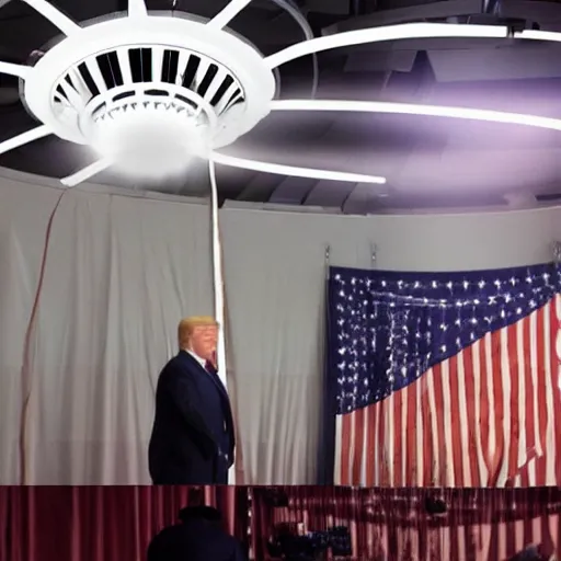 Image similar to Donald Trump! lifted up by a tractor beam from a UFO!!, Anamorphic Lens, Professional Photography, Volumetric Lighting, Keylight