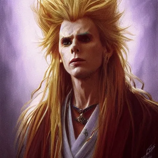 Image similar to amazing lifelike award winning pencil illustration of Jareth from Labyrinth trending on art station artgerm Greg rutkowski alphonse mucha cinematic
