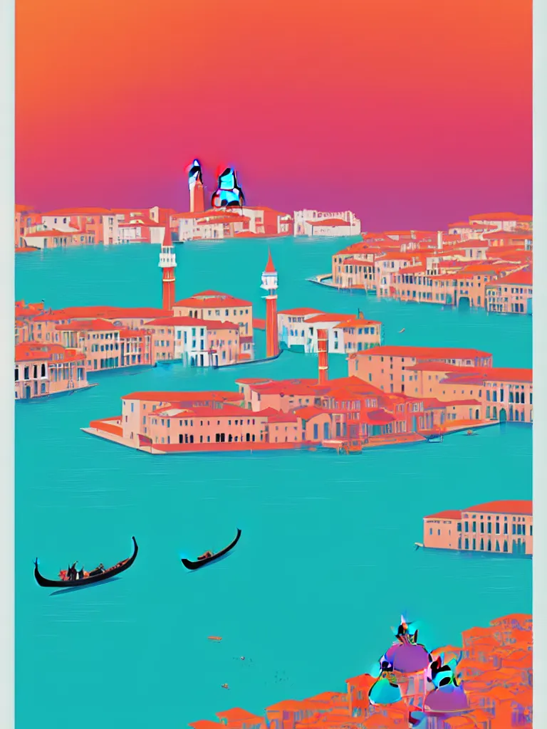 Image similar to a travel poster illustration depicting venice, minimalist, digital painting, vector art, trending on artstration, by anton fadeev, by alena aenami