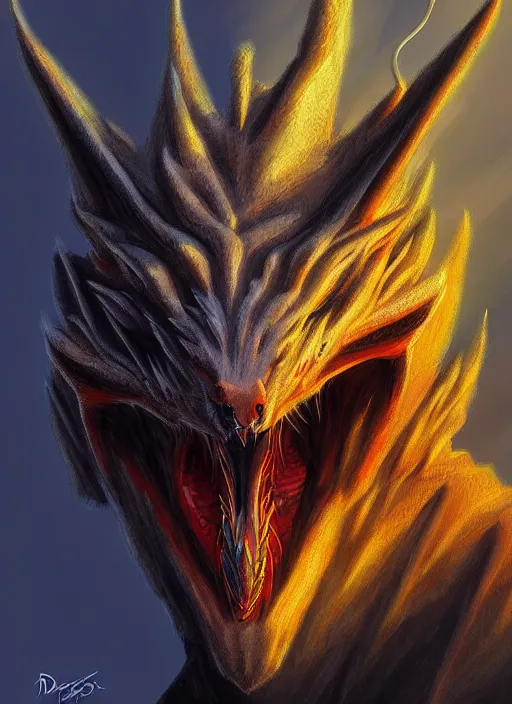 Image similar to ''face portrait furry handsome dragon, volcano landscape, fantasy, d & d, sharp focus, digital painting, concept art, art by dragolisco''