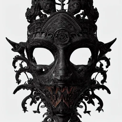 Image similar to an ominous dark ancient mask. hyper - detailed. gothic baroque. symmetric. epic. unreal render.